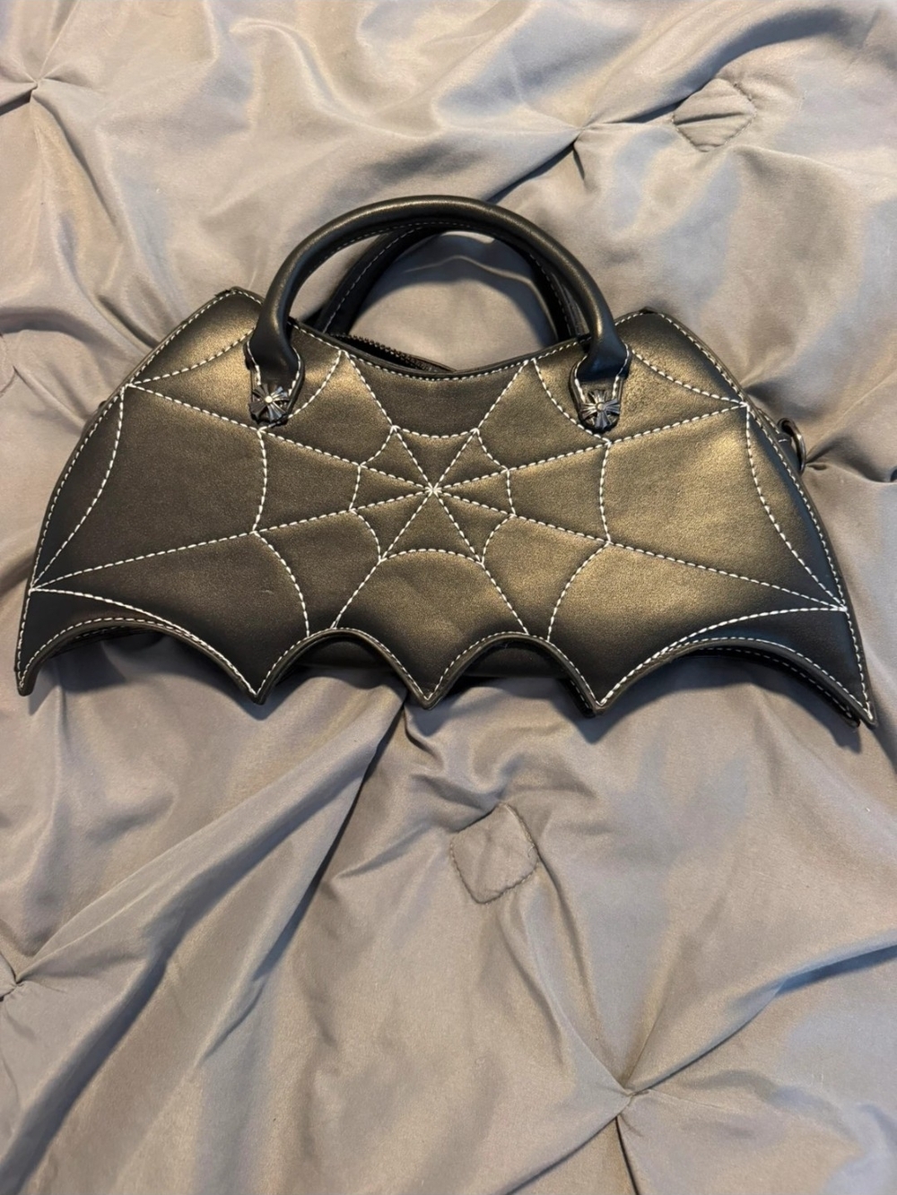 Black Spiderweb Batwing Satchel Bag - Stylish Top-Handle